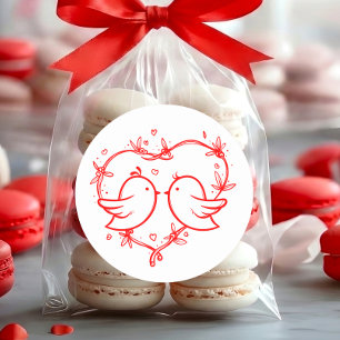 Whimsical Lovebirds Boho Roter Herz Garten Hochzei Runder Aufkleber