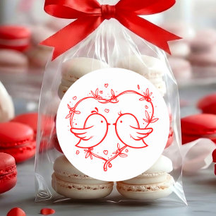 Whimsical Lovebirds Boho Rotes Herz Danke Runder Aufkleber