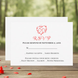Whimsical Lovebirds Boho Rotes Herz Hochzeit RSVP Karte