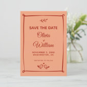 Whimsical Lovebirds, Orange und Red Wedding Save The Date (Stehend Vorderseite)