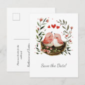 Whimsical Lovebirds Save The Date | Ankündigungspostkarte (Vorne/Hinten)