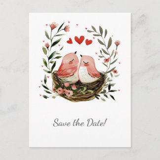 Whimsical Lovebirds Save The Date | Ankündigungspostkarte