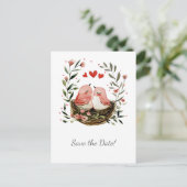 Whimsical Lovebirds Save The Date | Ankündigungspostkarte (Stehend Vorderseite)