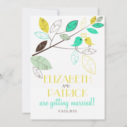 Whimsical Lovebirds Wedding Einladung (Rückseite)