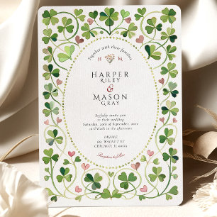 Whimsical Lucky Clover & Hearts Hochzeit mit Wasse Einladung