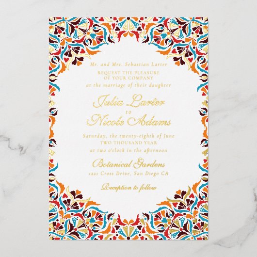 Whimsical Luxury Elfenbein Border Foto Hochzeit Folieneinladung (Vorderseite)
