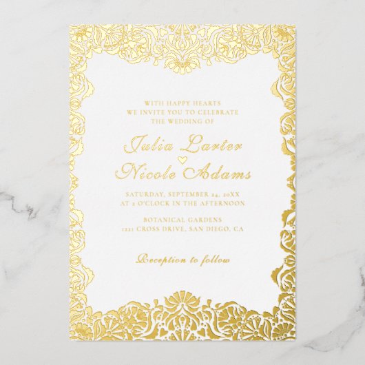 Whimsical Luxus Elfenbein Blumenstrauß Hochzeit Folieneinladung (Vorderseite)