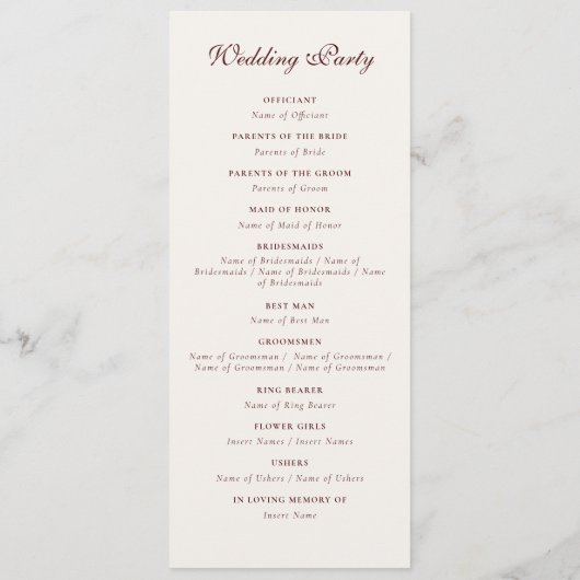 Whimsical Luxus Elfenbein Blumenstrauß Hochzeit Programm (Rückseite)