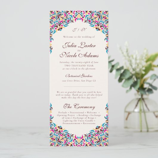 Whimsical Luxus Elfenbein Blumenstrauß Hochzeit Programm (Stehend Vorderseite)
