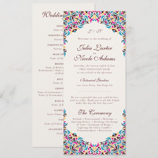 Whimsical Luxus Elfenbein Blumenstrauß Hochzeit Programm (Vorne/Hinten)