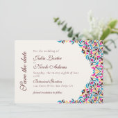 Whimsical Luxus Elfenbein Blumenstrauß Hochzeit Save The Date (Stehend Vorderseite)