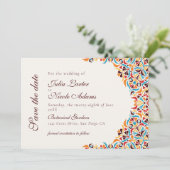 Whimsical Luxus Elfenbein Blumenstrauß Hochzeit Save The Date (Stehend Vorderseite)