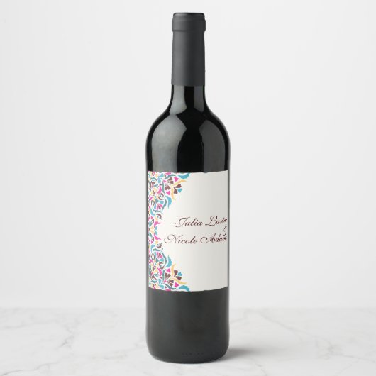 Whimsical Luxus Elfenbein Blumenstrauß Hochzeit Weinetikett (Vorderseite)