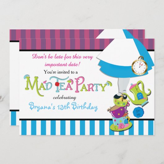 Whimsical MAD TEA PARTY CUPS Party Einladung (Vorne/Hinten)