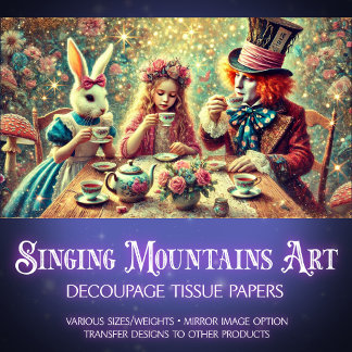 Whimsical Mad Tee Party in Wonderland Decoupage Seidenpapier