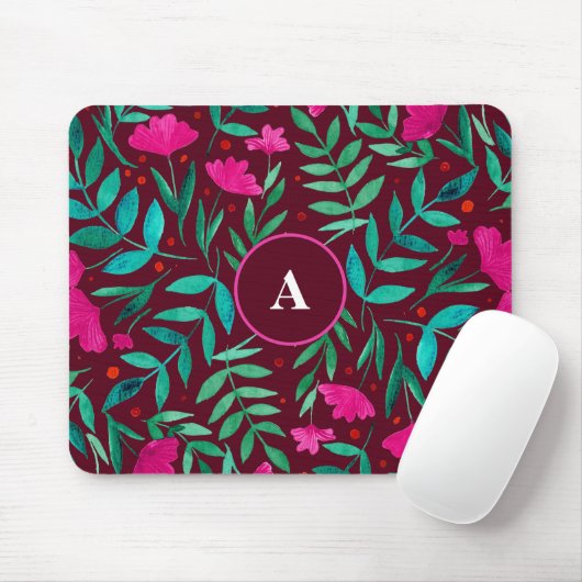 Whimsical magenta & green monogram mousepad (Mit Mouse)
