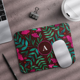 Whimsical magenta & green monogram mousepad