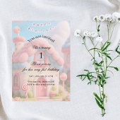 Whimsical Magic House Pink 1. Geburtstag  Einladung