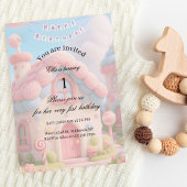 Whimsical Magic House Pink 1st Birthday Einladung