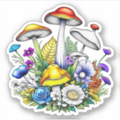 Whimsical Magic Mushrooms und Blume Aufkleber (Vorderseite)