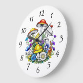 Whimsical Magic Mushrooms und Blume Große Wanduhr (Winkel)