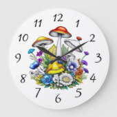 Whimsical Magic Mushrooms und Blume Große Wanduhr (Vorderseite)