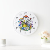 Whimsical Magic Mushrooms und Blume Große Wanduhr (Zuhause)