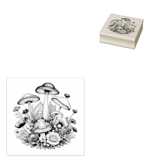 Whimsical Magic Mushrooms und Blume Gummistempel (Stempel)