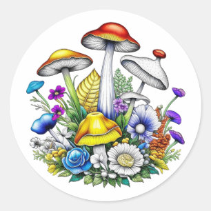 Whimsical Magic Mushrooms und Blume Runder Aufkleber