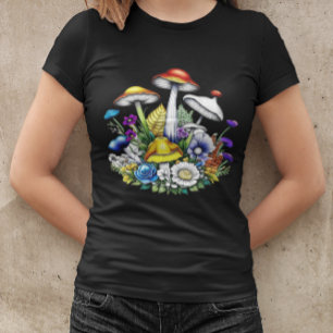 Whimsical Magic Mushrooms und Blume T-Shirt