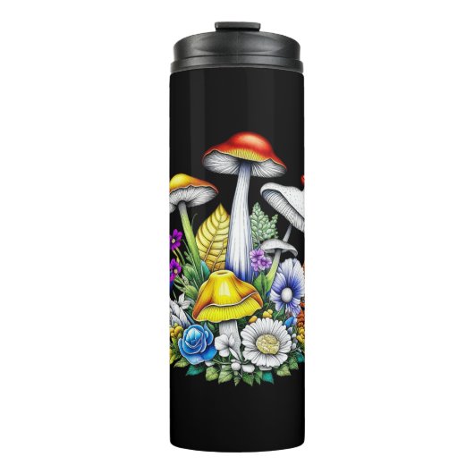 Whimsical Magic Mushrooms und Blume Thermosbecher (Vorderseite)