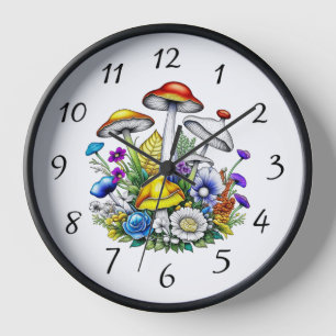 Whimsical Magic Mushrooms und Blume Uhr