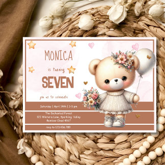 Whimsical Magic Pastel Teddy Bär Kindergeburtstag Einladung