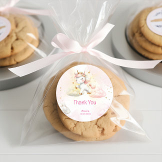 Whimsical Magic Pastel Unicorn Geburtstag danke Runder Aufkleber