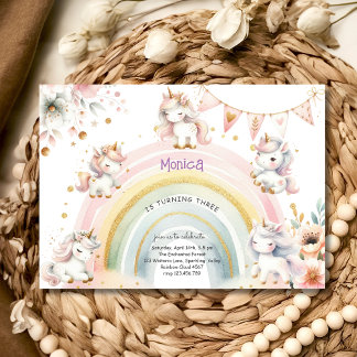 Whimsical Magic Pastel Unicorn Kindergeburtstag Einladung