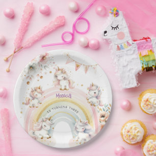 Whimsical Magic Pastel Unicorn Kindergeburtstag Pappteller
