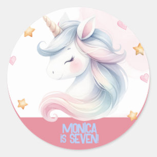 Whimsical Magic Pastel Unicorn Kindergeburtstag Runder Aufkleber
