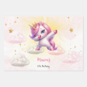Whimsical magic pink dabbing unicorn Kindergeburts Geschenkpapier Set (Vorderseite)