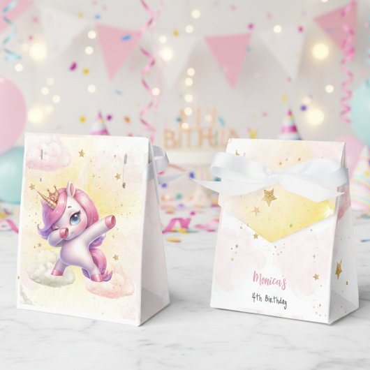 Whimsical magic pink dabbing unicorn Kindergeburts Geschenkschachtel