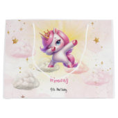 Whimsical magic pink dabbing unicorn Kindergeburts Große Geschenktüte (Vorderseite)