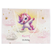 Whimsical magic pink dabbing unicorn Kindergeburts Große Geschenktüte (Rückseite)