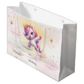 Whimsical magic pink dabbing unicorn Kindergeburts Große Geschenktüte (Vorderseite Schrägansicht)