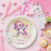 Whimsical magic pink dabbing unicorn Kindergeburts Pappteller (Party)