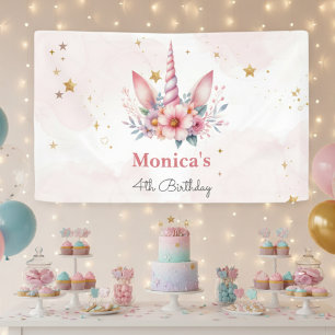 Whimsical magic pink unicorn horn Kindergeburtstag Banner