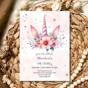 Whimsical magic pink unicorn horn Kindergeburtstag Einladung