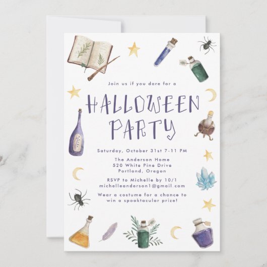 Whimsical Magic Posts Halloween-Party Einladung (Vorderseite)