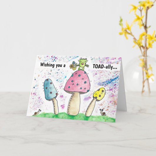 Whimsical Magic Toad Mushrooms Geburtstag Karte (Gelbe Blume)