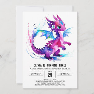Whimsical Magical Dragon Digital Girl Geburtstag Einladung