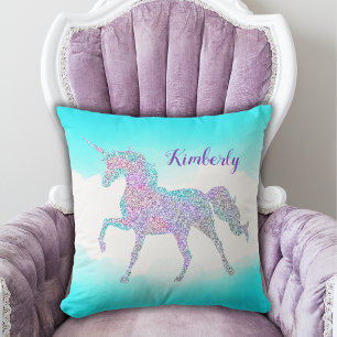 Whimsical Magical Glitzer Unicorn Kissen