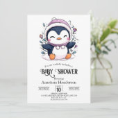 Whimsical Magical Pinguin Baby Dusche Einladung (Stehend Vorderseite)
